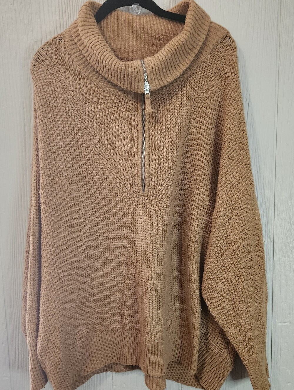 Aerie CozyUp Waffle Quarter Zip Sweater tan size L